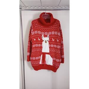 Lama Red & White Oversized Cowl Neck Snowflakes Ugly Christmas Holiday Sweater